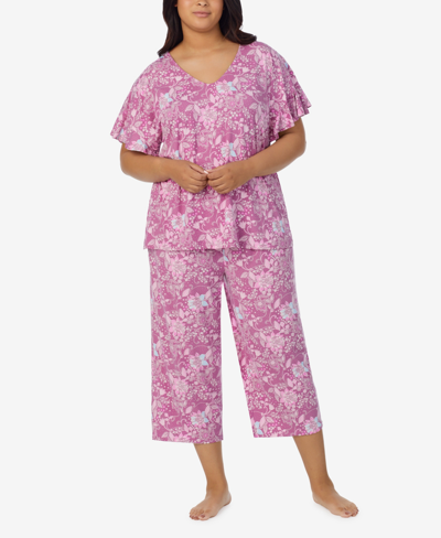 Ellen Tracy Plus Size Short Sleeve 2 Piece Pajama Set In Pink Multi