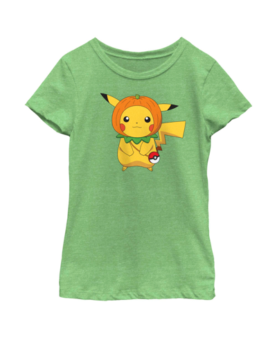 Nintendo Girl's Pokemon Halloween Pumpkin Pikachu Child T-shirt In Green Apple