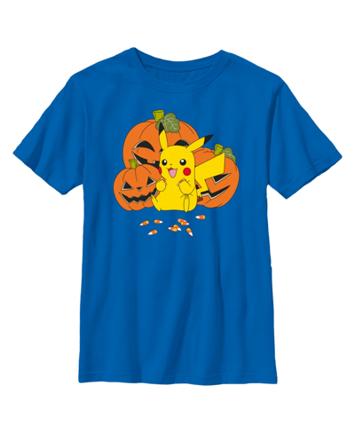 Nintendo Boy's Pokemon Halloween Pikachu Jack-o'-lanterns Child T-shirt In Royal Blue