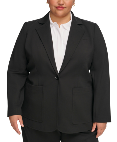 Calvin Klein Plus Size Notched-collar One-button Jacket In Black