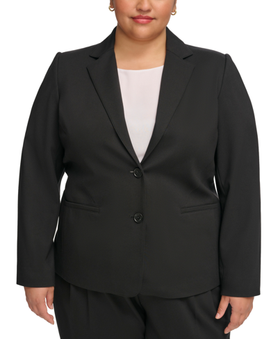 Calvin Klein Plus Size Notched-collar Two-button Jacket In Black