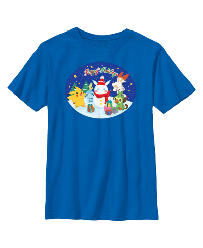 Nintendo Boy's Pokemon Happy Holidays Snowman Pikachu Child T-shirt In Royal Blue