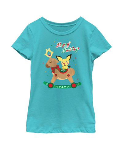 Nintendo Girl's Pokemon Christmas Pichu Rocker Child T-shirt In Tahiti Blue