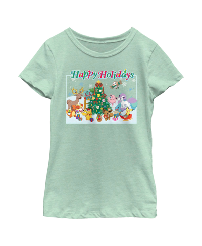 Nintendo Girl's Pokemon Happy Holidays Crew Child T-shirt In Mint