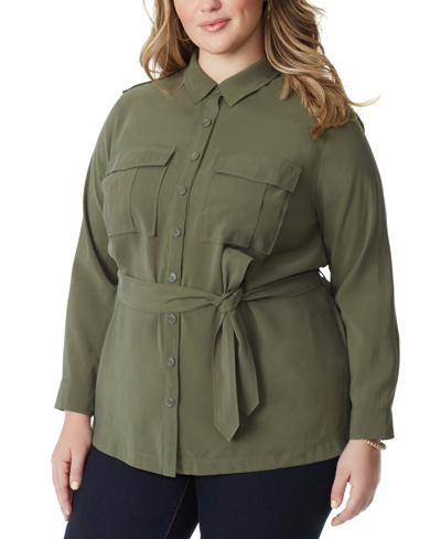 Jessica Simpson Trendy Plus Size Jessa Safari Jacket In Olive Night