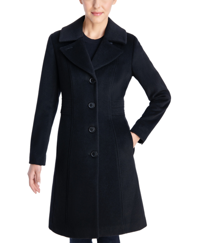Anne Klein Women's Single-breasted Wool Blend Walker Coat, Created For Macy's In Black