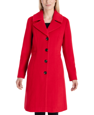 Anne Klein Women's Single-breasted Wool Blend Walker Coat, Created For Macy's In Red