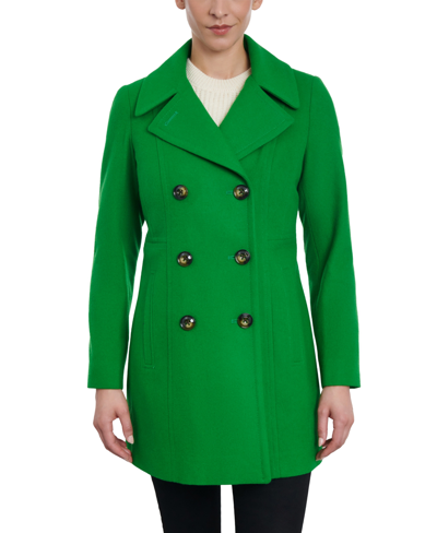 Anne Klein Women's Plus Size Notched-collar Double-breasted Peacoat, Created For Macy's In Emerald Green