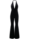 ALEXANDRE VAUTHIER BLACK CRYSTAL VELVET HALTERNECK JUMPSUIT