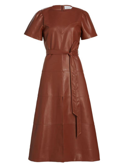 Tanya Taylor Women's Hudsonella Belted Vegan Leather Midi-dress In Brandy