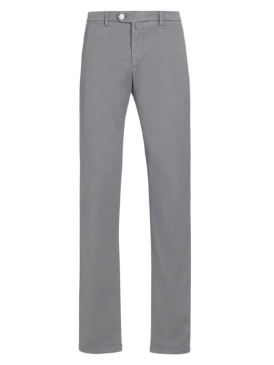 Kiton Men's Flat-front Cotton-blend Trousers In Grey