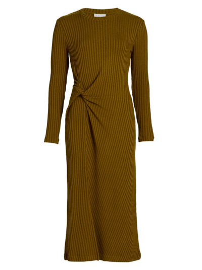 Tanya Taylor Women's Elana Twisted Long-sleeve Midi-dress In Chartreuse Black