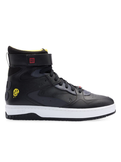 Hugo Men's Basketball-inspired High-top Trainer Trainers With Branded Details In Black