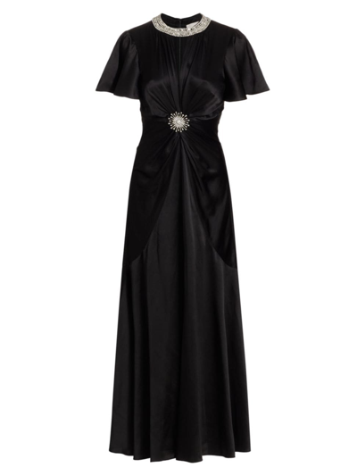 Cinq À Sept Women's Sharma Embellished Silk Satin Twist-front Gown In Black