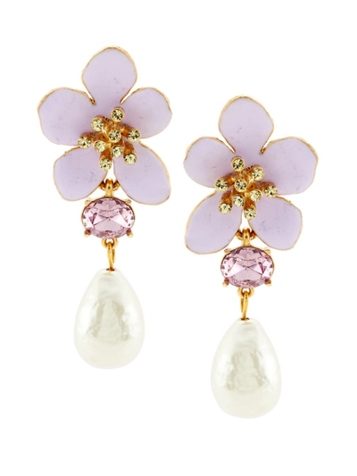 Oscar De La Renta Women's Goldtone & Mixed-media Flower Drop Earrings In Lavender