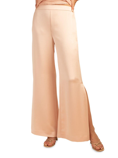 Trina Turk Sunset Satin Wide-leg Pants With Split Hem In Strawberry Fields