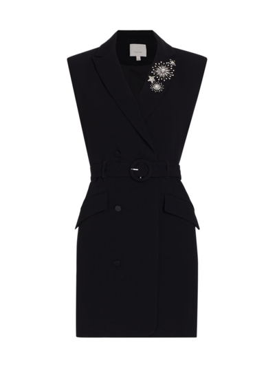 Cinq À Sept Kaz Belted Jeweled Sleeveless Mini Blazer Dress In Black