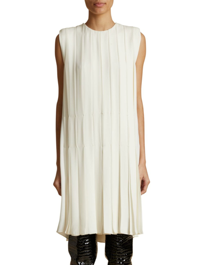 Khaite Blaz Pleated Silk Midi Dress In Cream