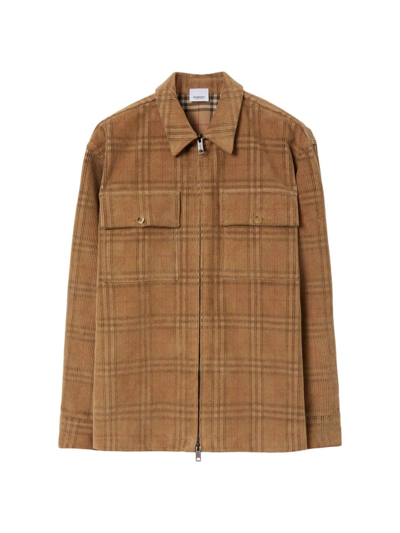 Burberry Check Corduroy Oversized Shirt In Archive_beige