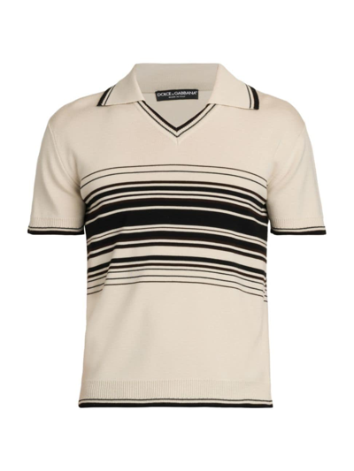 Dolce & Gabbana Striped Virgin Wool Polo Top In Combined_colour