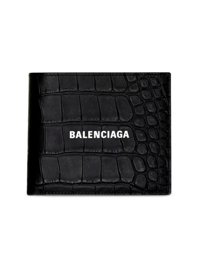 Balenciaga Men's Cash Square Folded Coin Wallet In Black