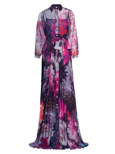 Teri Jon By Rickie Freeman Women's Floral Chiffon Dress In Purple Multi