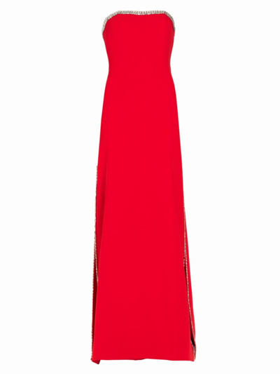 Cinq À Sept Collins Embellished Strapless Slit Gown In Rose