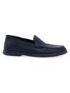 Hugo Boss Nubuck Moccasins With Embossed Logo And Apron Toe In Dark Blue