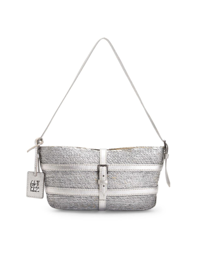 Altuzarra Watermill Straw & Vegan Leather Shoulder Bag In Silver