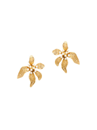 Oscar De La Renta Women's Goldtone & Imitation Pearl Clip-on Flower Stud Earrings