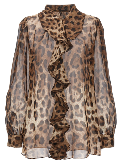 Dolce & Gabbana Animal Print Silk Blouse In Leo New
