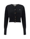 Vivienne Westwood Bea Black Cropped Cardigan With Round Neck And Front Orb Embroidery In Cotton Woman