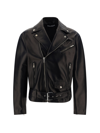 Palm Angels Printed Logo Sleek Leather Biker Jacket
