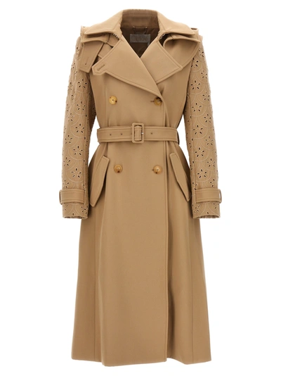 Chloé Embroidered Hooded Trench Coat Coats, Trench Coats Beige In Cream