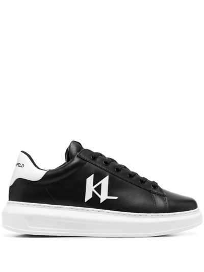 Karl Lagerfeld Logo-appliqué Leather Sneakers In Black