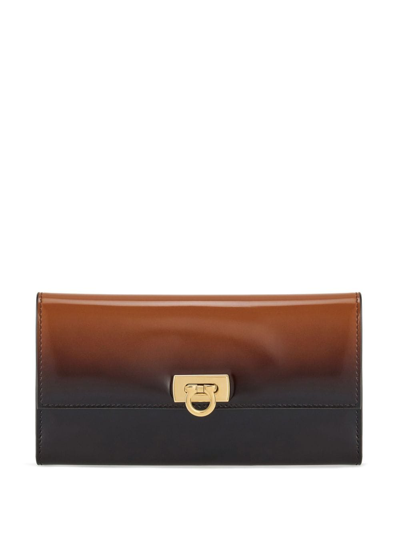 Ferragamo Continental Wallet With Gancini Clasp In Brown