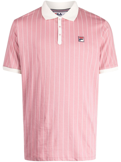 Fila Logo-patch Pinstripe Polo Shirt In Pink