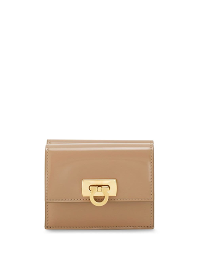 Ferragamo Gancini Compact Wallet In Beige