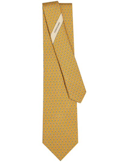 Ferragamo Graphic-print Silk Tie In Yellow