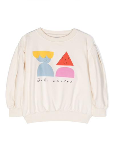 Bobo Choses Kids' White Sweatshirt For Girl With Multicolor Print