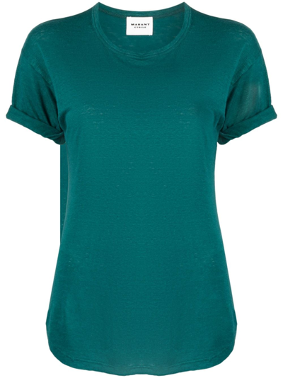 Marant Etoile Turn-up Cuff Linen T-shirt In Green
