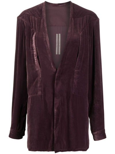 Rick Owens V-neck Velvet Cardigan In Dark Purple