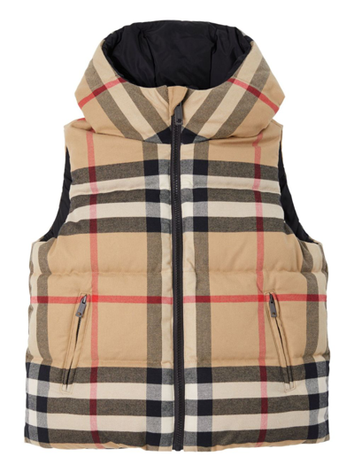 Burberry Kids' Check-pattern Padded Reversible Gilet In Archive Beige