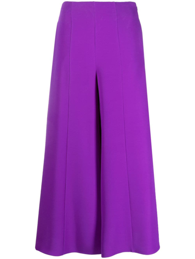 Valentino Cropped Flared Silk Trousers In Purple