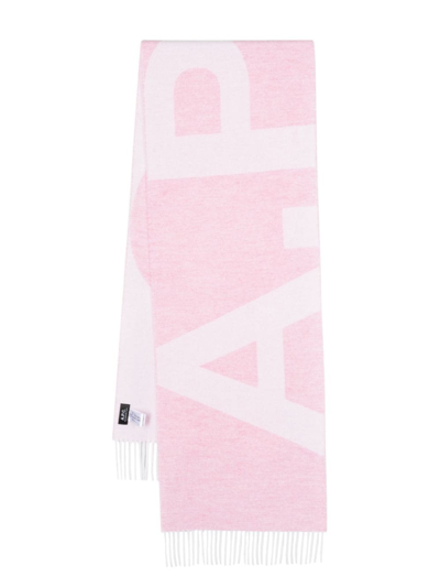 Apc Intarsia-knit Logo Scarf In Red