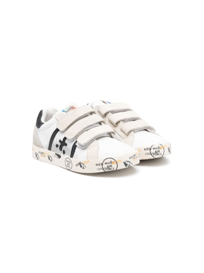 Premiata Kids' Andy Touch-strap Leather Sneakers In White