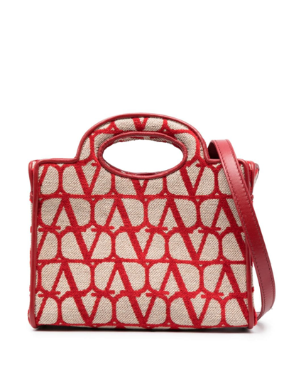 Valentino Garavani Mini Le Troisième Jacquard Tote Bag In Naturale,rosso