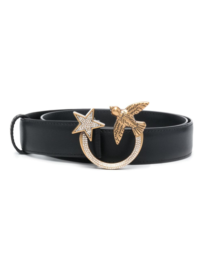 Pinko Love Birds Leather Belt In Black