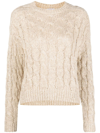 Brunello Cucinelli Linen Cable-knit Pullover With Paillette Detail In Neutrals