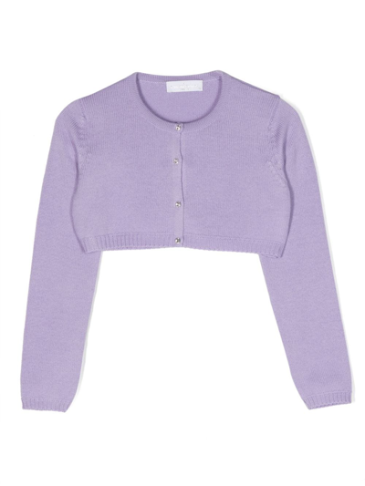 Colorichiari Kids' Fine-knit Cropped Cardigan In Purple